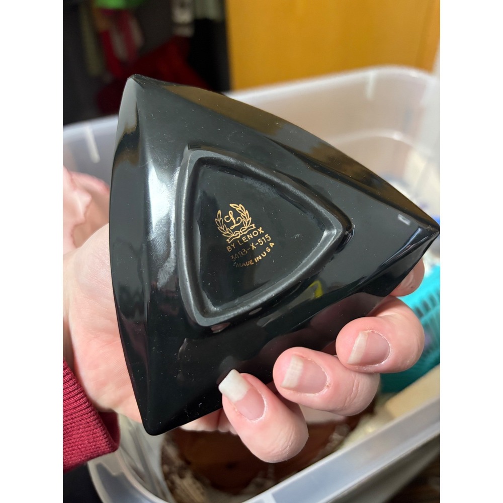 Lenox Black Gold Trim Triangle Trinket Dish Candy Bowl Ring Holder ash tray - Picture 2 of 2